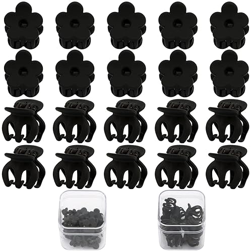 SuPoo Pinzas para el pelo de garra para niñas, 20 piezas de mini flores negras y clips de pulpo para cabello fino y corto, accesorios de peinado 1.1