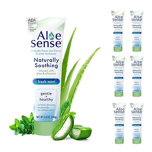 AloeSense Pasta de dientes con flúor, pasta de dientes naturalmente calmante y cuidado de las encías con aloe vera, alantoína y sabor a menta