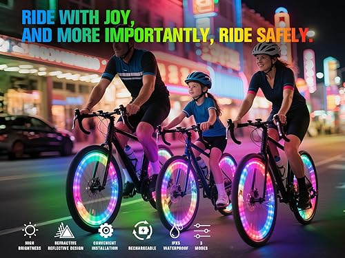 Miniatura 3 de Luces de rueda de bicicleta, luces de rueda de bicicleta para conducción nocturna, luz de radios de bicicleta con visibilidad de 360, detección de