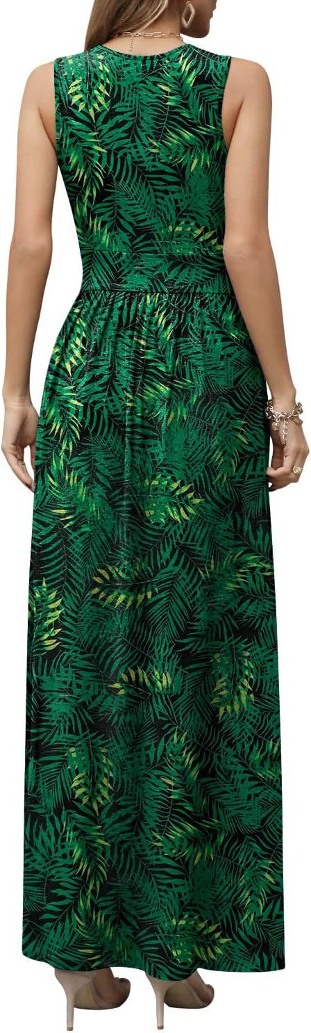 CATHY Women's Casual Sleeveless Deep V Neck Beach Waist Maxi Dresses with Pockets - Image 4