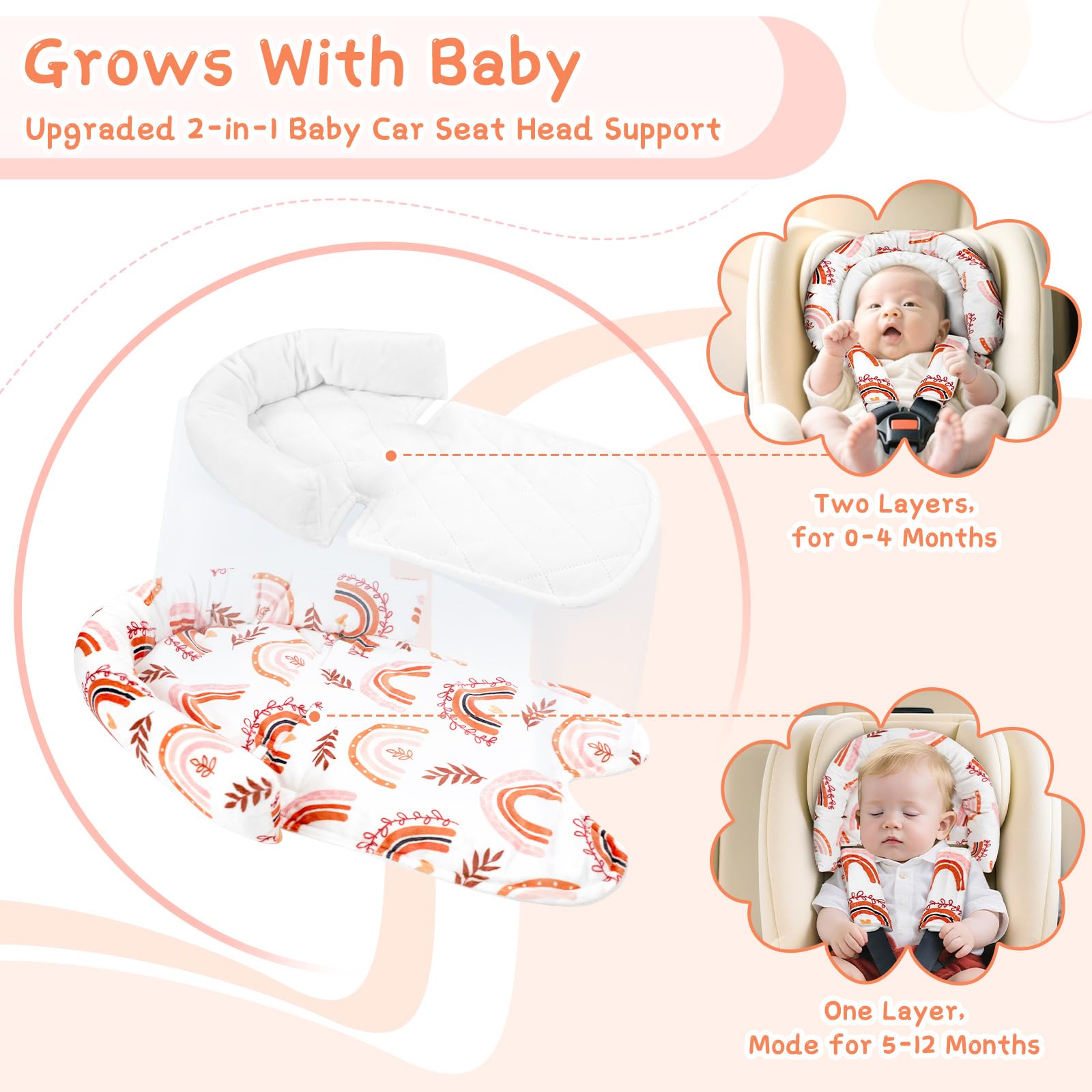 Pea Pod Support de tête de siège auto pour bébé Newbron, arc-en-ciel