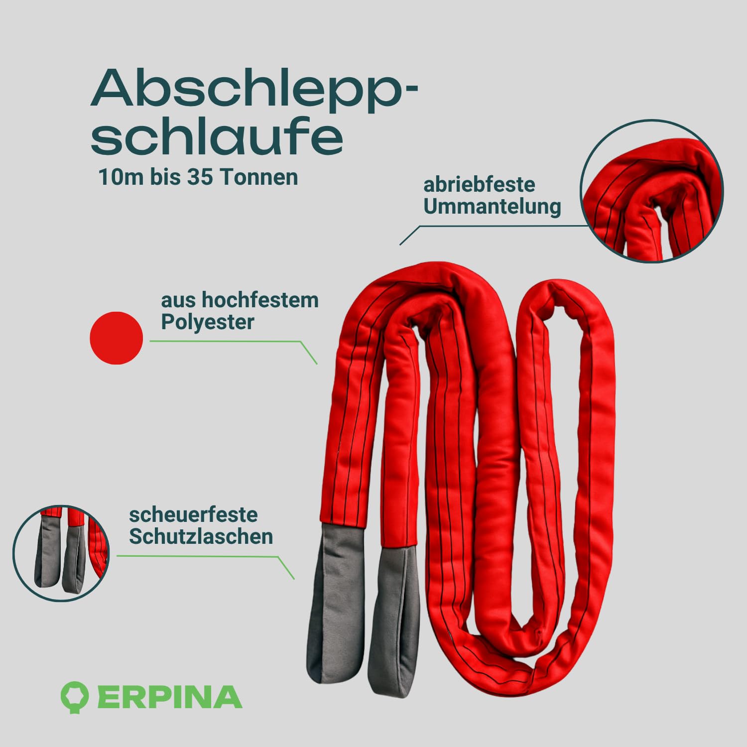 Cinghia di traino pesante 35 t – 10 m in poliestere per officina, agricoltura e assistenza stradale – estremamente resistente agli strappi per escavatori, camion, rimorchiatori e silvicoltura