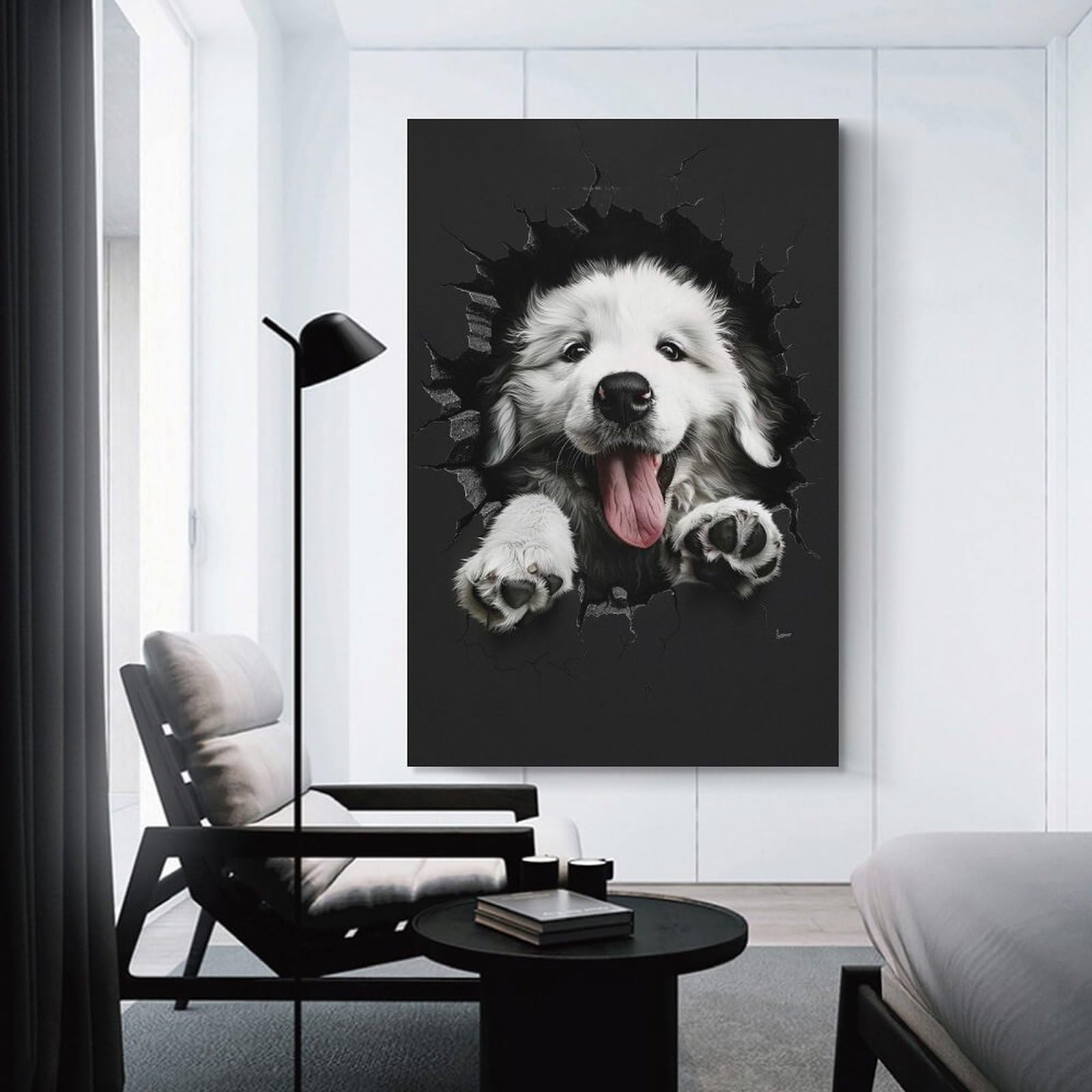 Junmoney Great Pyreness Spaniel Canvas Art Print, 24x36inch(60x90cm), for Wall Displays, Bedrooms Or Room Updates, Home Wall Art for Statement Displays