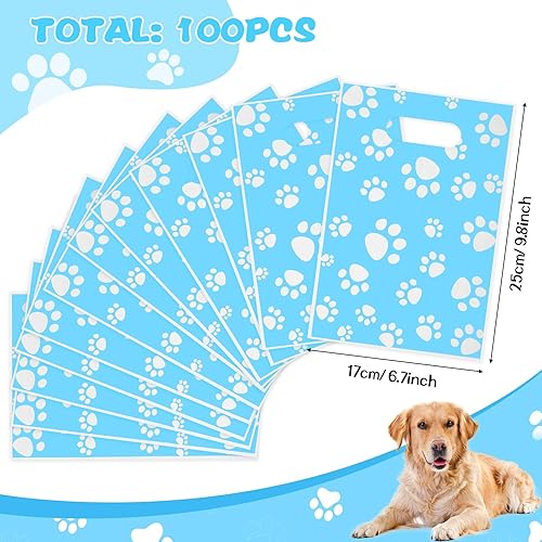 Miniatura 3 de Pasimy 100 bolsas de regalo de patas, bolsas de plástico a granel para mascotas, bolsas de regalo con estampado de patas de pata de perro, bolsas de