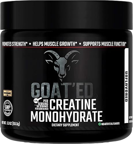 GOAT'ED Monohidrato de creatina en polvo, negro, 5.3 onzas, certificado GMP, soporte para el crecimiento muscular, sin sabores artificiales