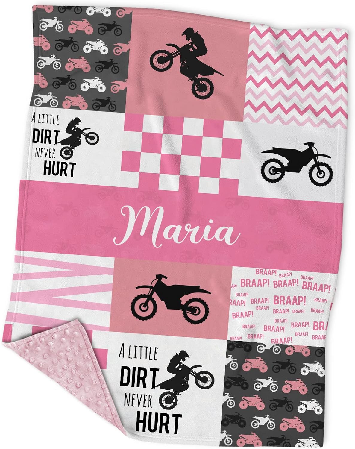 Personalized Motocross Minky Baby Blankets with Name, Customized Dirt Bike Patchwork Design Blankets for Boys Kids - Registry Gifts - Soft Plush Infant Toddler Baby Newborn Blanket