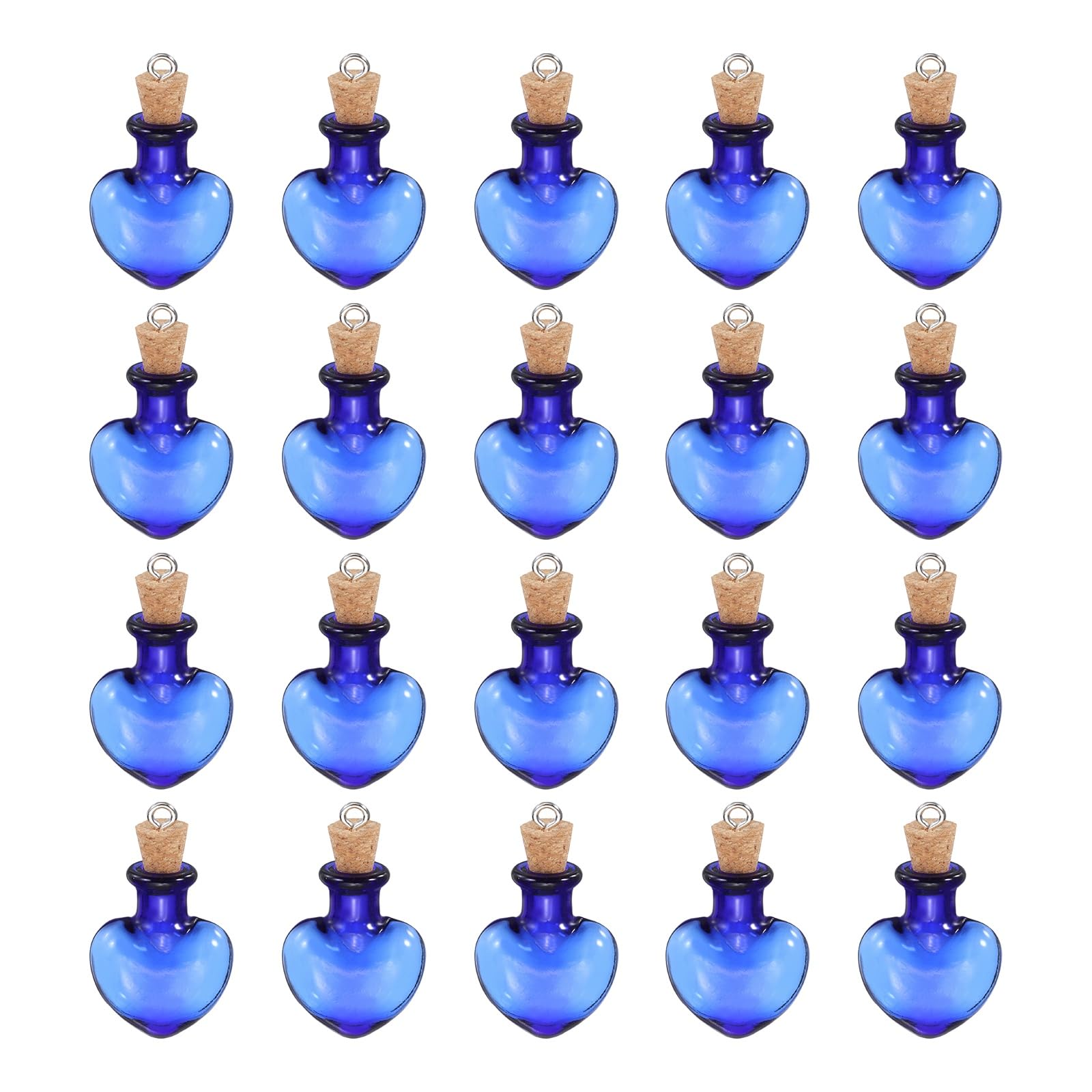 sourcing map 20 Pcs Mini Glass Bottles Jars, Heart Small Cute Glass Jars Vials Pendants Small Vials Wishing Bottle with Cork Stoppers and Eye Screws for DIY Crafts Wedding Favors, Blue