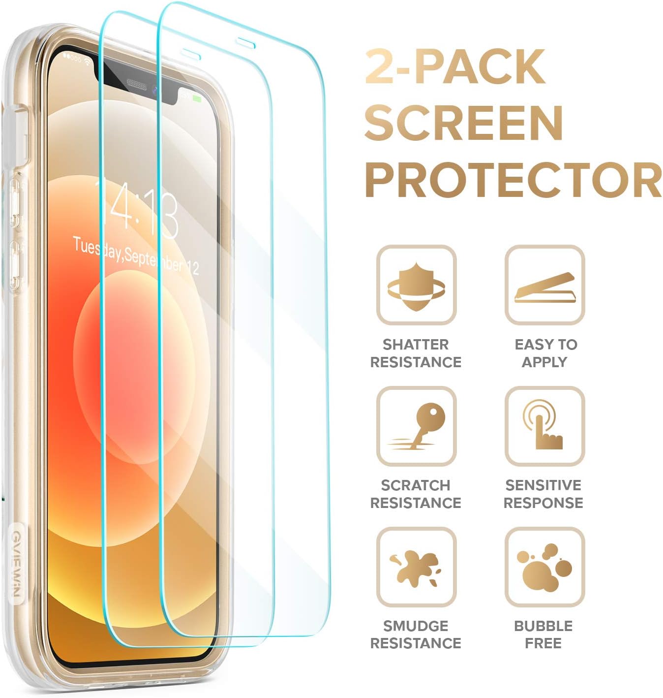 GVIEWIN Compatible with iPhone 12/ iPhone 12 Pro Case 6.1", with [2 Tempered Glass Screen Protectors] Marble 360 Full-Body Shockproof Women Protective Phone Cover (Agate/Green)