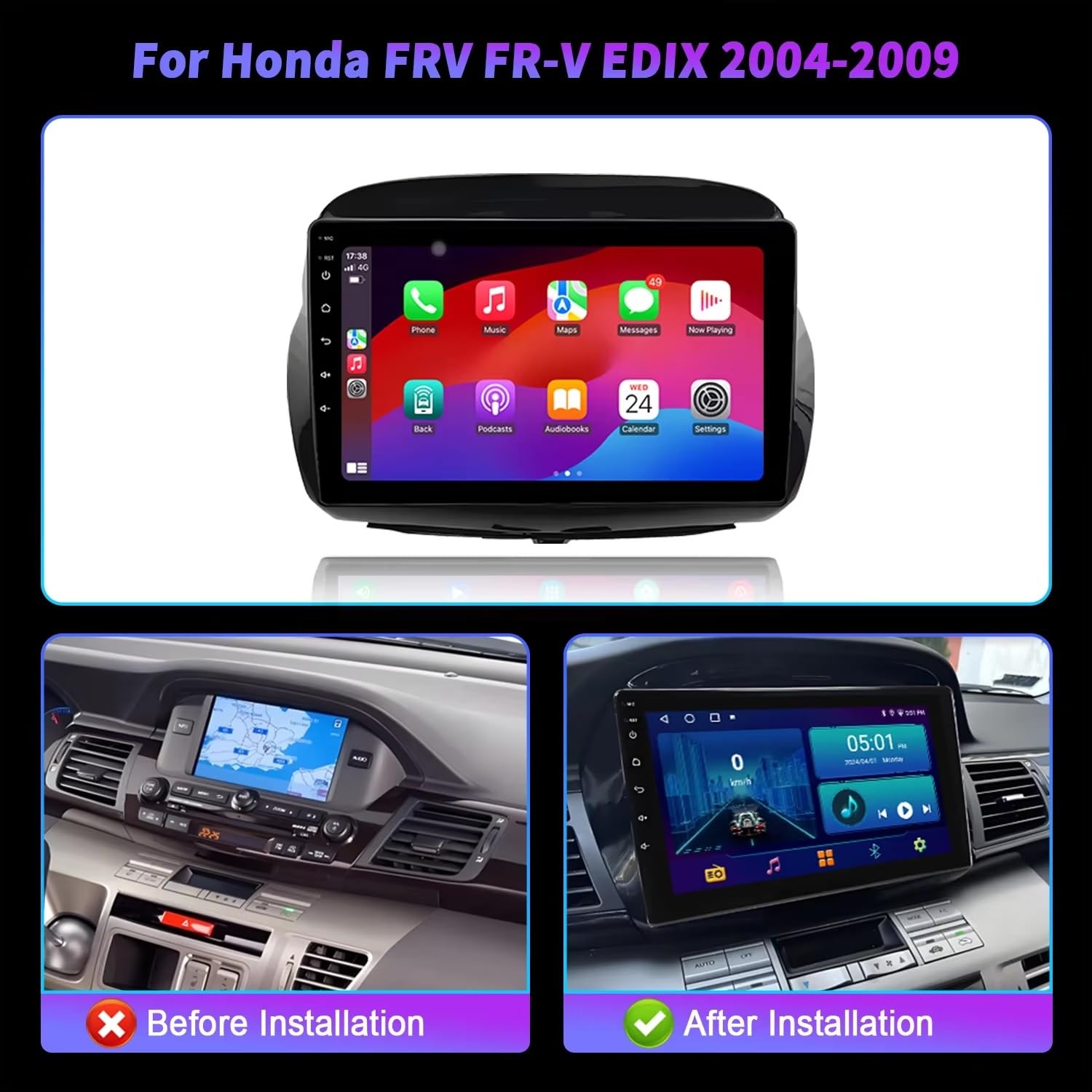 Android 15 Auto Touch Screen 10'' 2 DIN Radio automatica per Honda FRV FR-V EDIX 2004-2009 con Bluetooth FM USB Comandi al Volante Telecamera Posteriore Lettore multimediale per auto(F1 2G+32G)