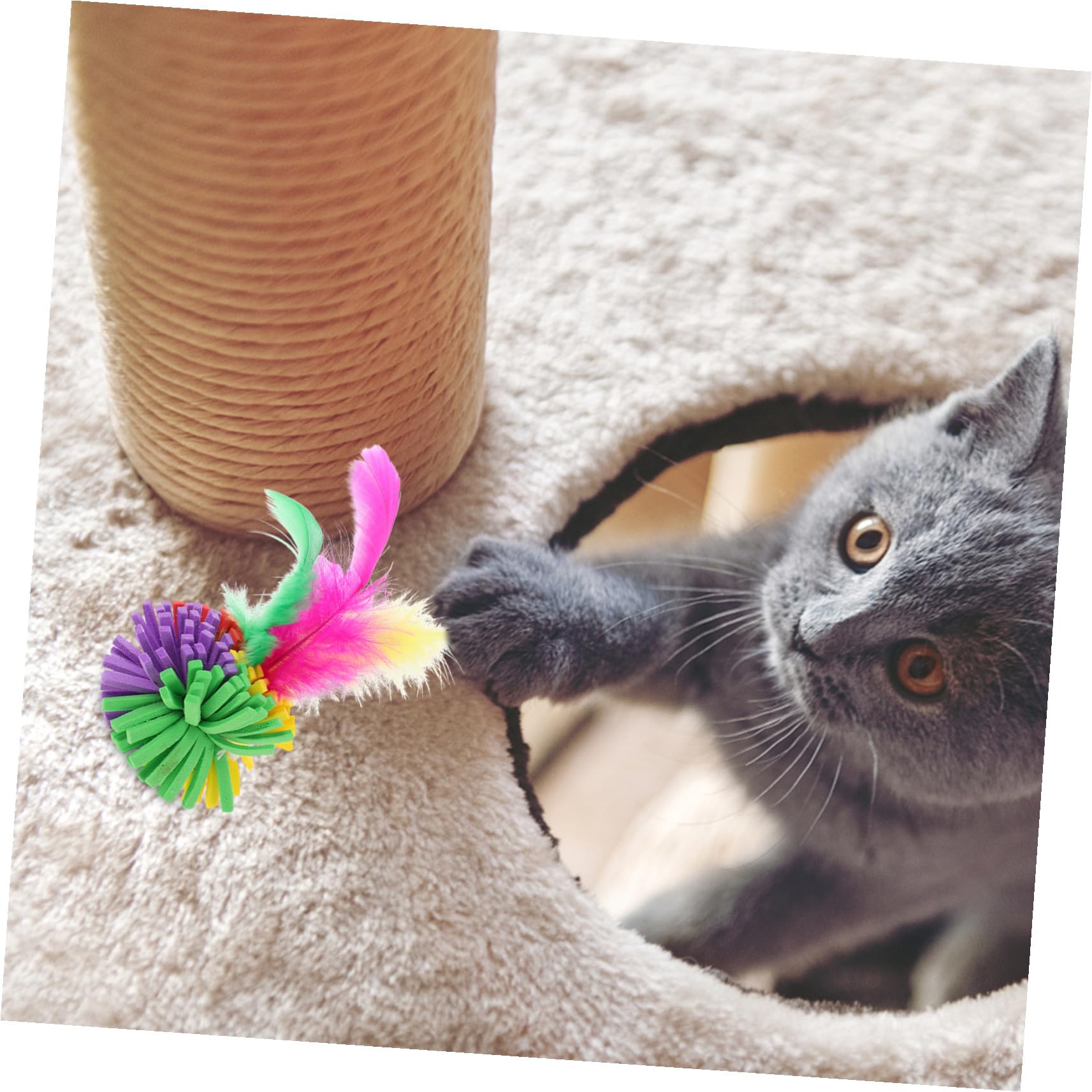 BESTonZON Balles à Griffer pour Chats Interactives en Eva Plumage, 4 Pièces | Jouet Compact pour Chatons, Activité de Chasse ’exercice, Couleurs Variées, Usage Intérieur, Lot de Quatre