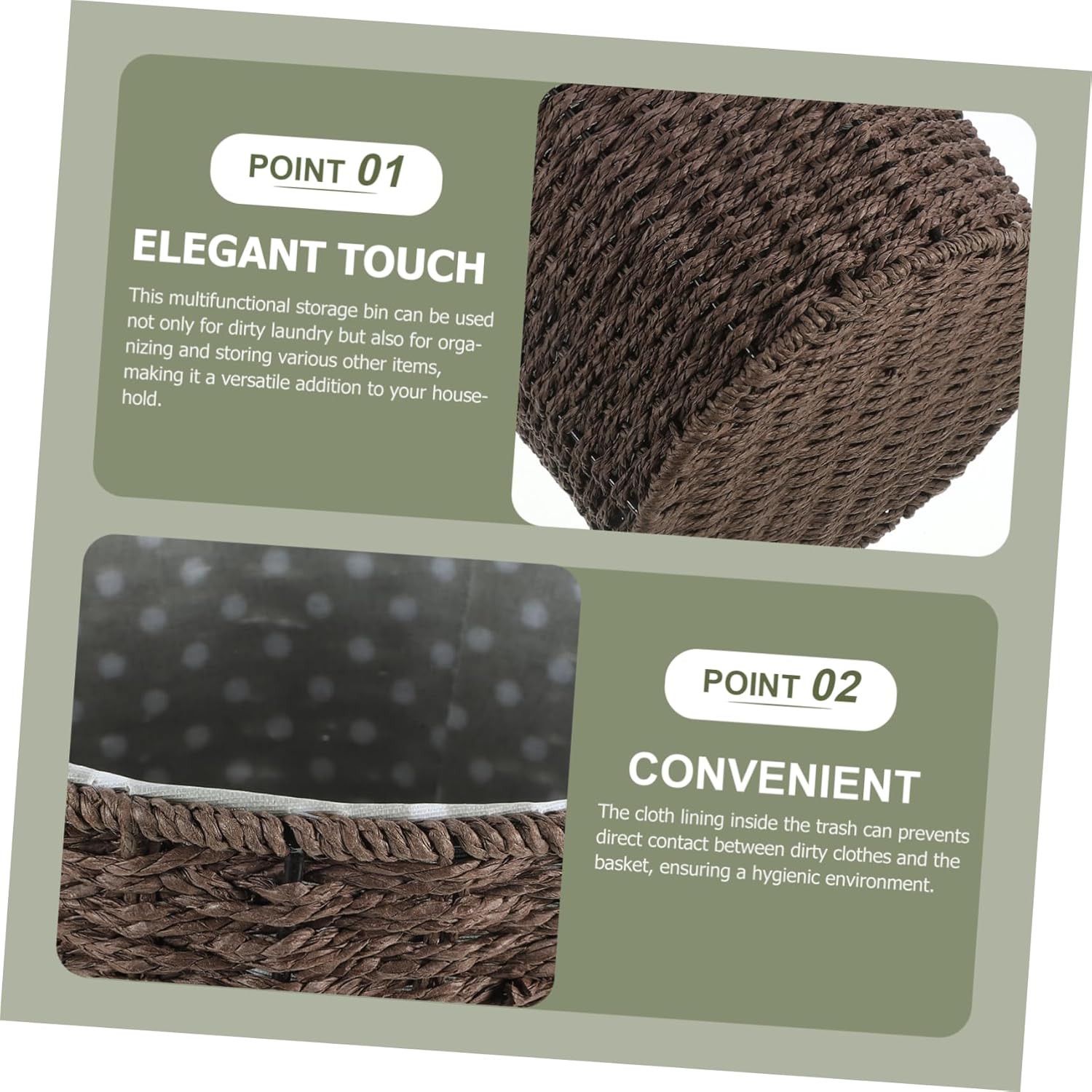 Creative Large Capacity Woven Rope Laundry Basket with Fabric Liner Multipurpose Rustic Storage Bin for Dirty Clothes Trash and Household Organization Lightweight Home Decor