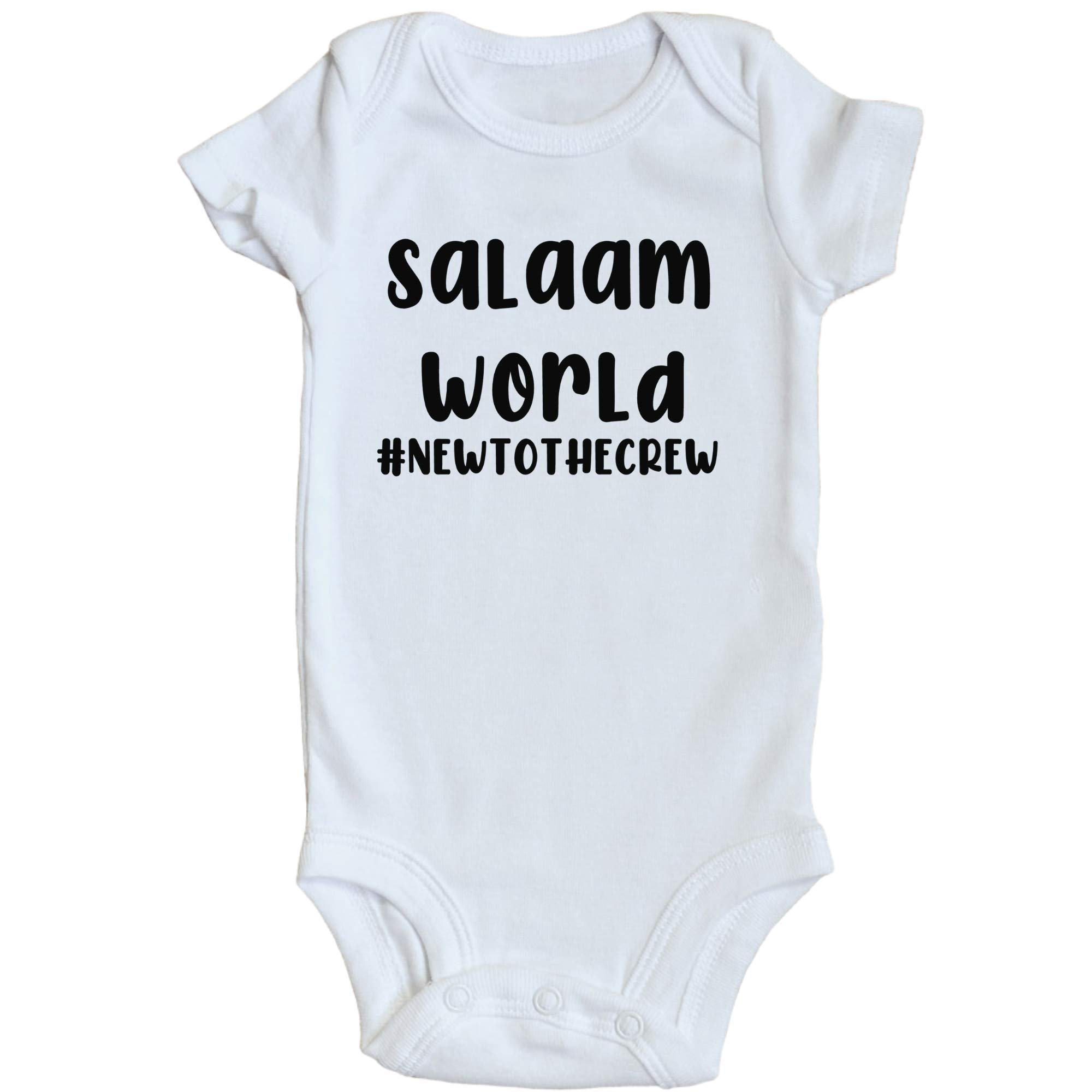 TwentyFourDoves Salaam World Baby Bodysuit, New to the Crew, Eid Mubarak, Muslim Baby Gift (0-3 Months)