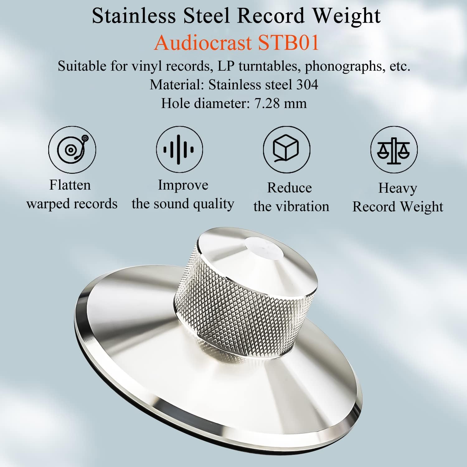 STB01 Record Weight (390g / 13.7oz), Stainless Steel LP Disc Stabilizer Turntable Clamp HiFi (Silver STB01)