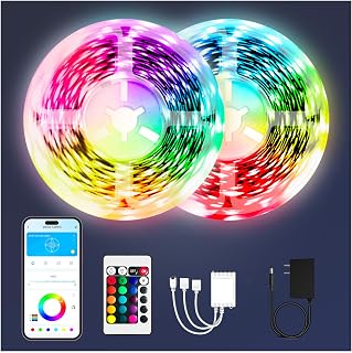 Phopollo 100ft Bluetooth RGB LED Strip Lights 2x50ft, Music Sync App Control for Bedroom Kitchen Decor