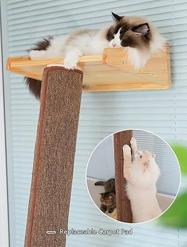 Miniatura 2 de Alfombra moderna de pared inclinada de 78.7 pulgadas de alto, torre de árbol para gatos, pilar rascador con cama para gatos, hamaca perca, poste de