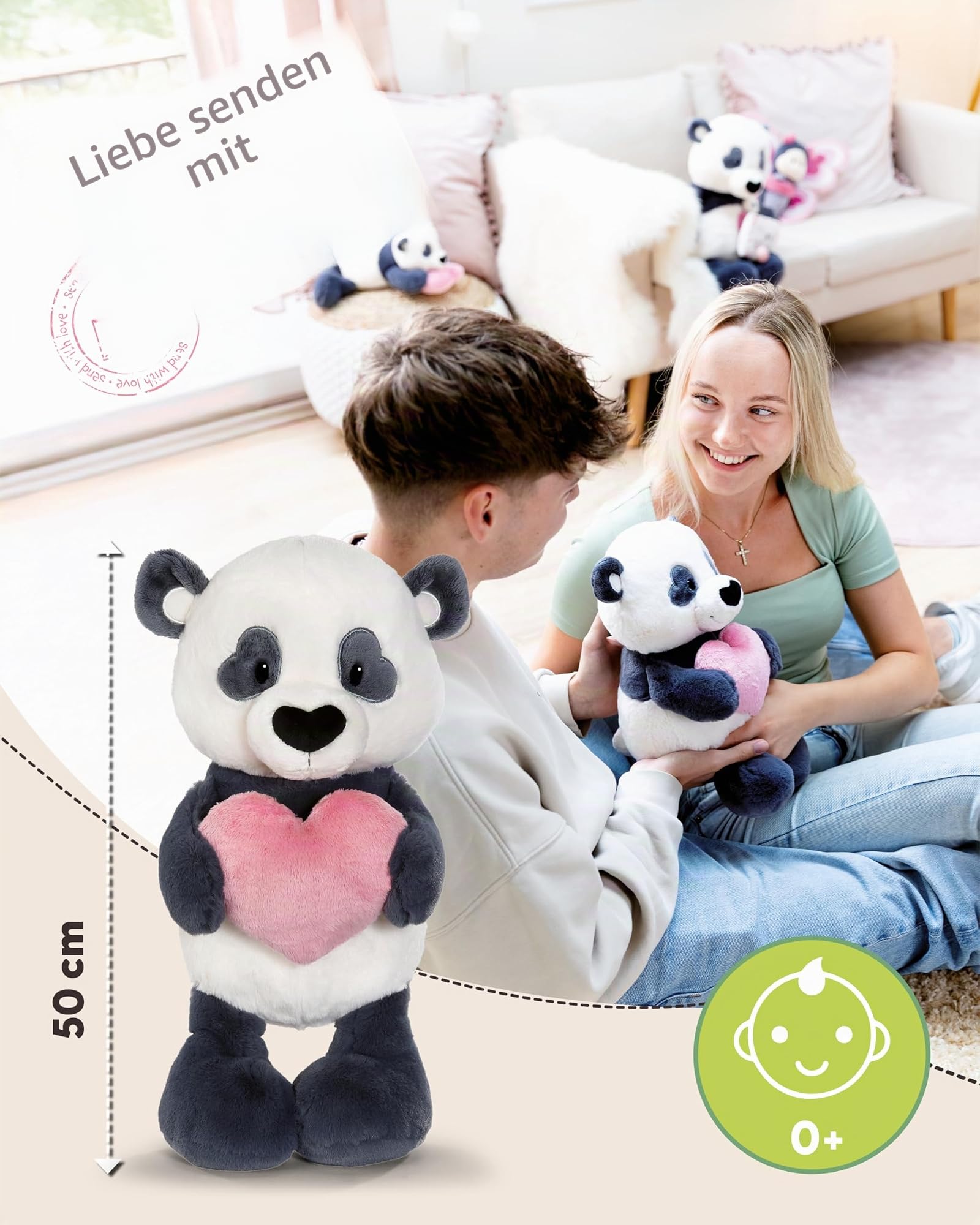 NICI Kuscheltier Love Panda mit Herz 50cm - schwarz - Weiches Plüschtier – niedliches Stofftier zum Kuscheln & Spielen – tolle Geschenkidee für Kinder & Erwachsene – 62611