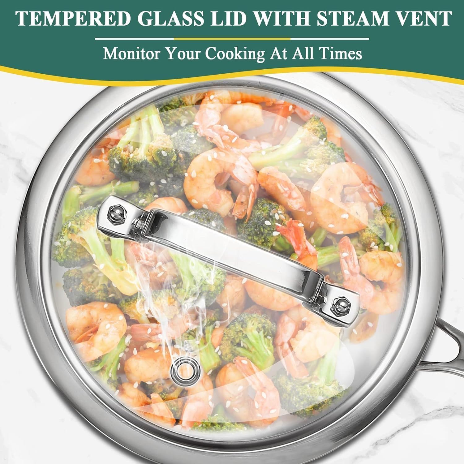 DELARLO Tri-Ply Whole-Clad Stainless Saucepan 3.5 Quart Steamer Set With Glass Lid, Ergonomic Handle, Vegetable Steamer, Multipurpose Sauce Pan, Kitchen Sauce Pot, Oven Safe