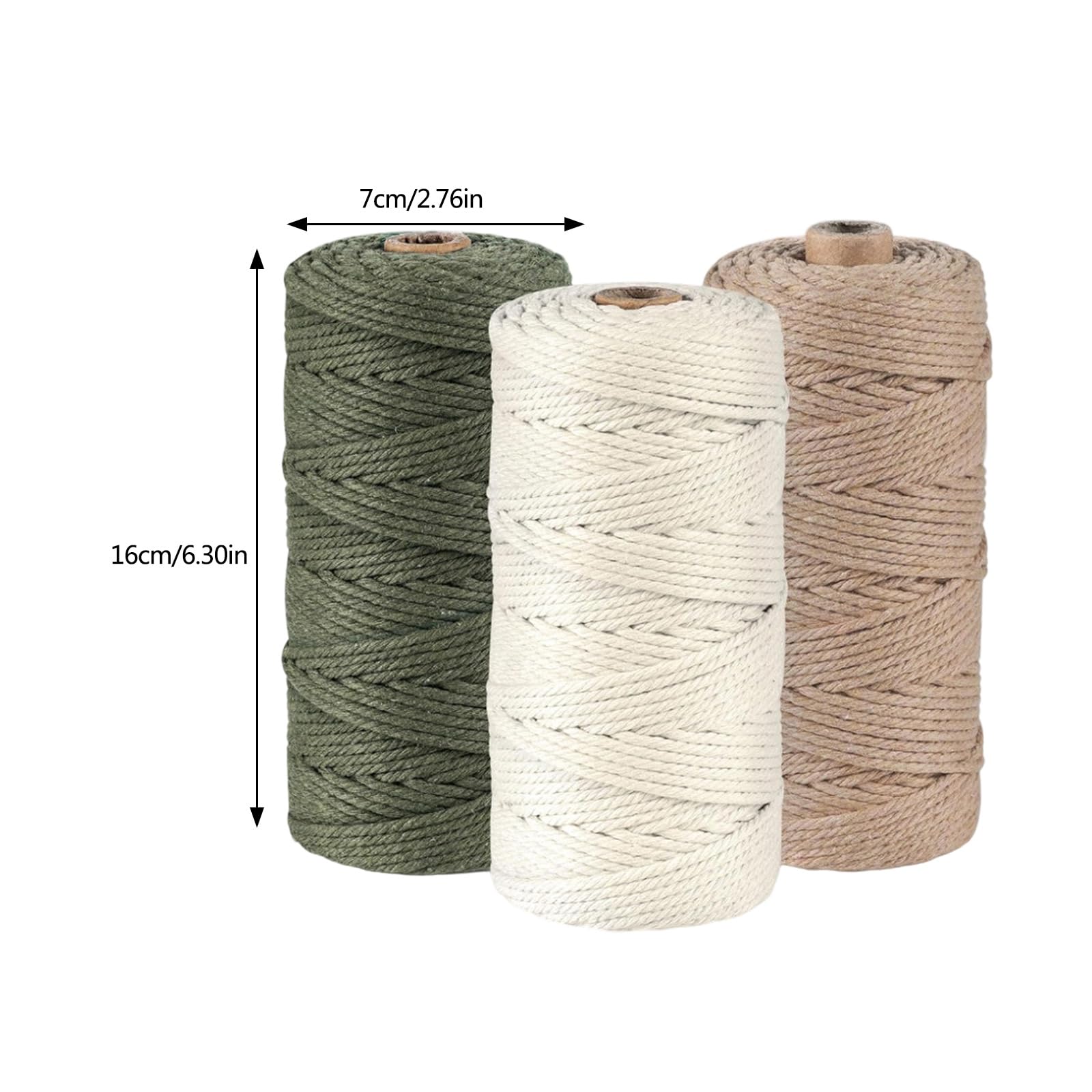 3 rollos de cordón de algodón natural de 3 mm x 100 m, cuerda de algodón para colgar en la pared, colgar plantas, manualidades, decoración del hogar