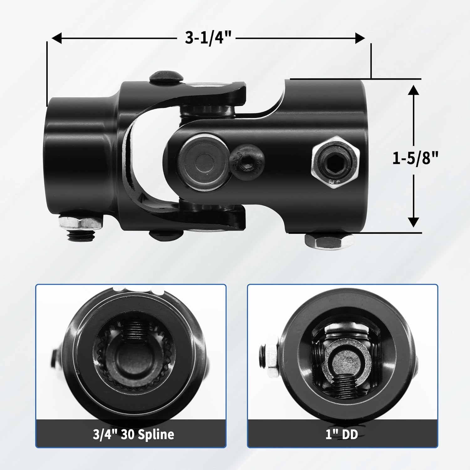 1" DD X 3/4" 30 Spline Steering Shaft Universal Joint Coupling Single U-Joint Coupler 1" DD to 3/4"-30 Spline Shaft Joint 35° Max Working Angle (Black)