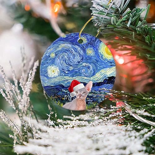 Miniatura 4 de Sphynx - Adornos de cerámica de Navidad para gatos 2024, lindo sombrero de Papá Noel, regalo de vacaciones, decoración del árbol de Navidad, adorno