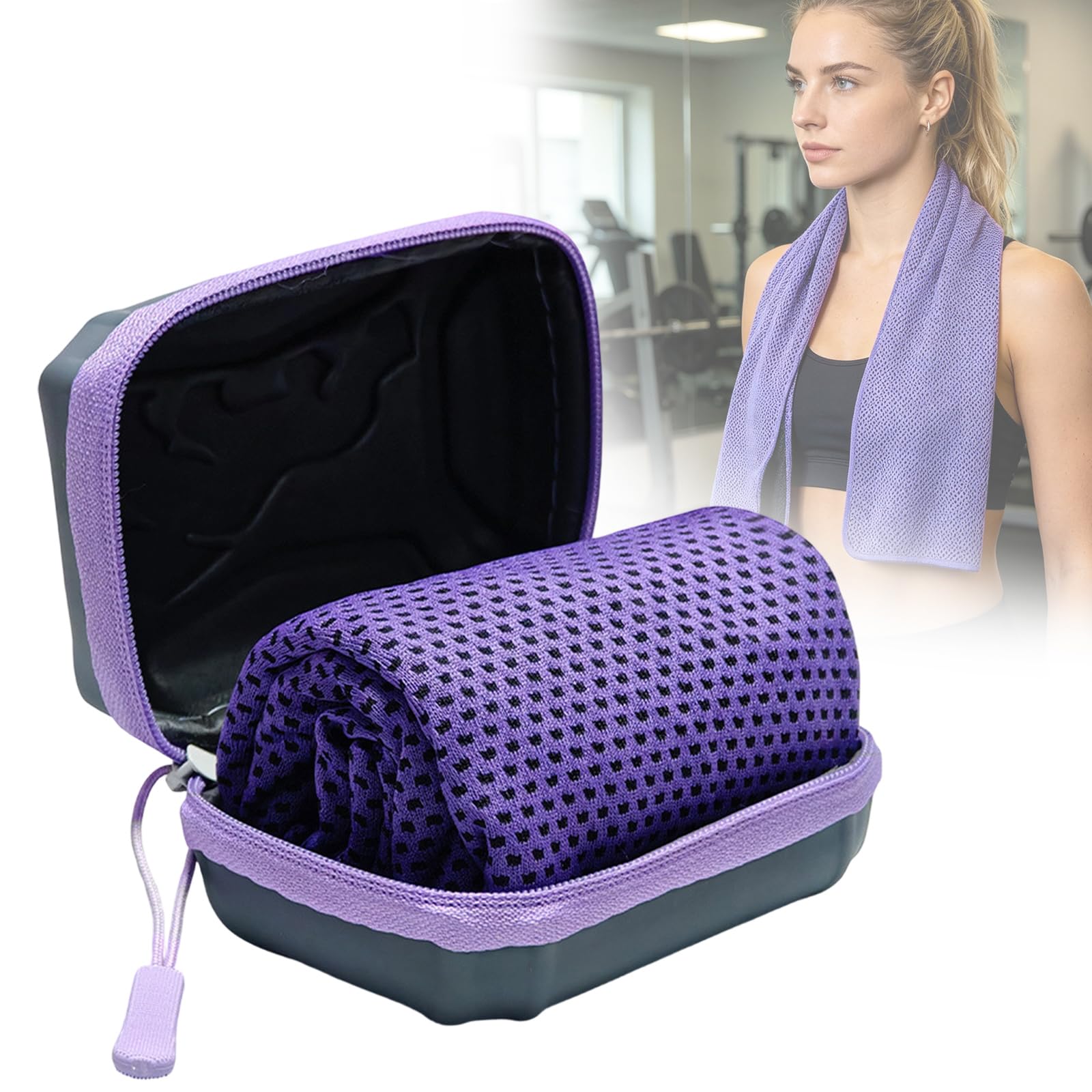 Cooling Towel with EVA Hard Case, Instant Ice Towel for Neck Face, Soft Breathable Gym Towel, Fast Drying Cooling Scarf for Workout, Hiking & Sports (A-8) — image 1