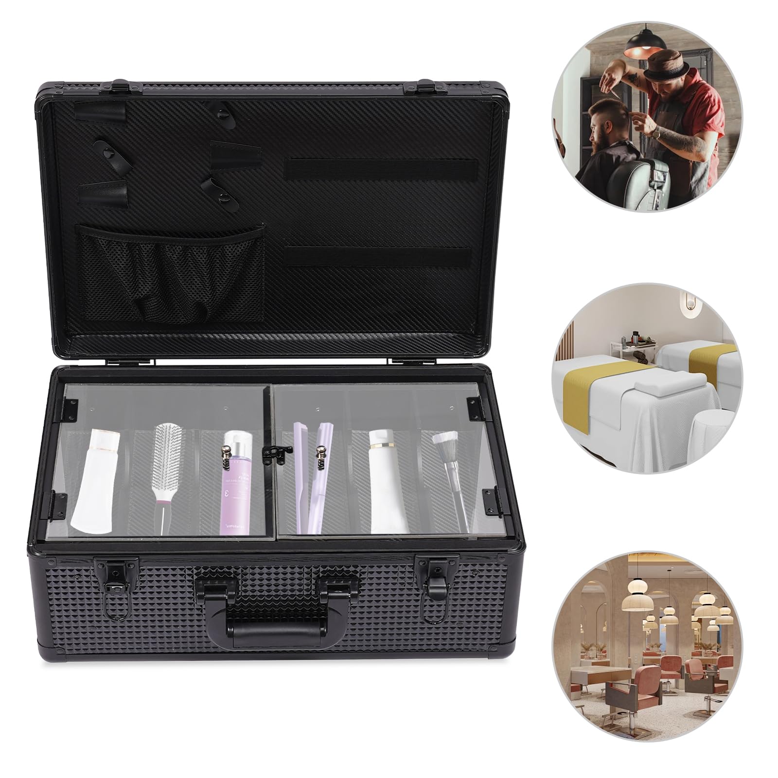 Kosmetiktasche Make Up Kosmetikkoffer Aufbewahrung Abschließbar Kosmetische Box mit Schublade, Handgriff, Fächer, für Friseuren, Visagisten, Schwarz, 50 x 33 x 20 cm