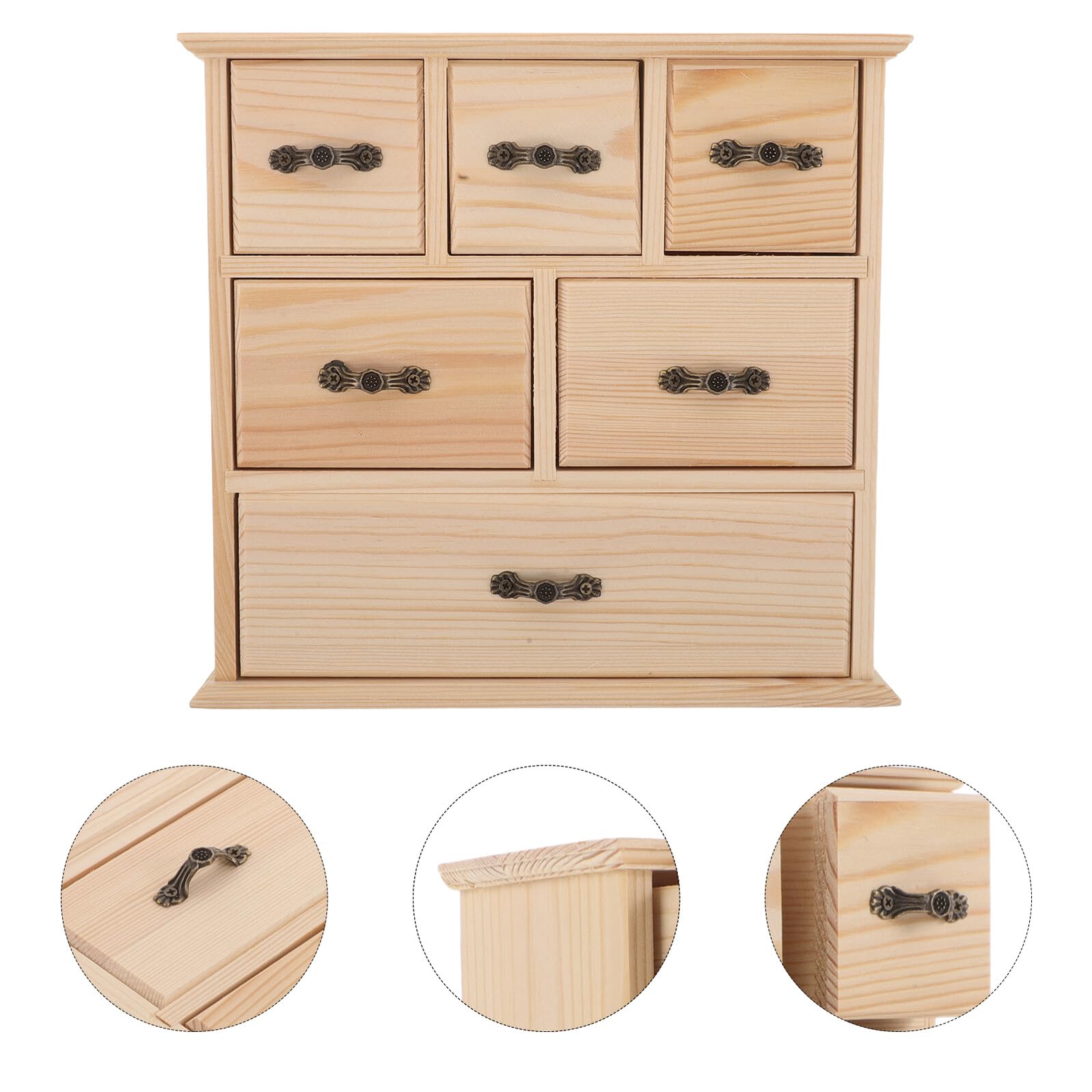 Organizador de Escritorio de Madera Natural con 6 Cajones Mini Caja de Almacenamiento para Oficina y Papelería Compacto para Escritorio y Encimera Solución Práctica para