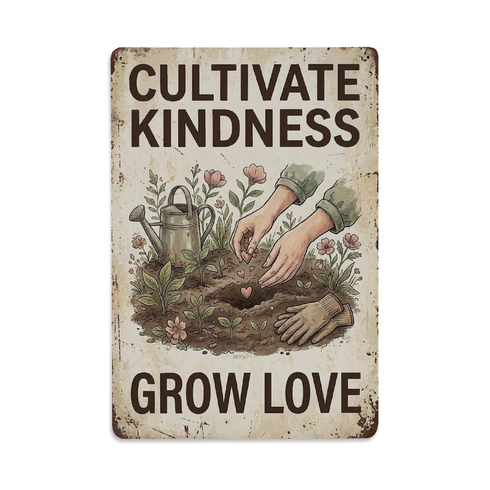 Cultivate Kindness Grow Love Garden Metal Tin Sign