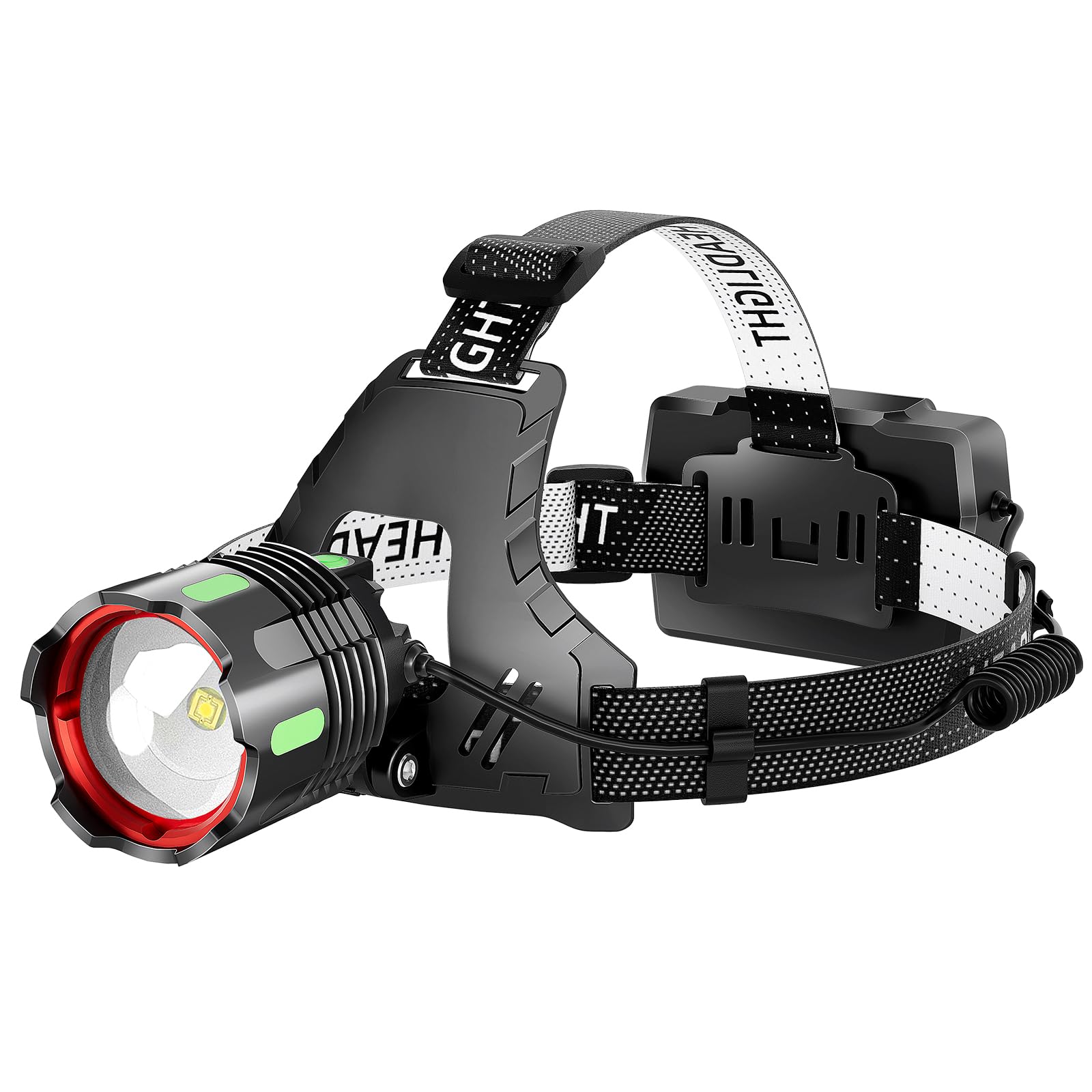 Headlamp Rechargeable, 100000 LM Ultra Bright LED Head Lamp with induction & Zoomable Function, 5 Modes, IPX67 Waterproof, 90° Adjustable Headlight for Camping, Outdoor & Hard Hat Light, Car Repair