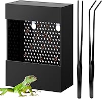 Geyoga Bearded Dragon Feeder: Acrylic Bug Bowl with Suction Cups & 2 Tweezers for Chameleons, Lizards, Geckos, Frogs (Black)
