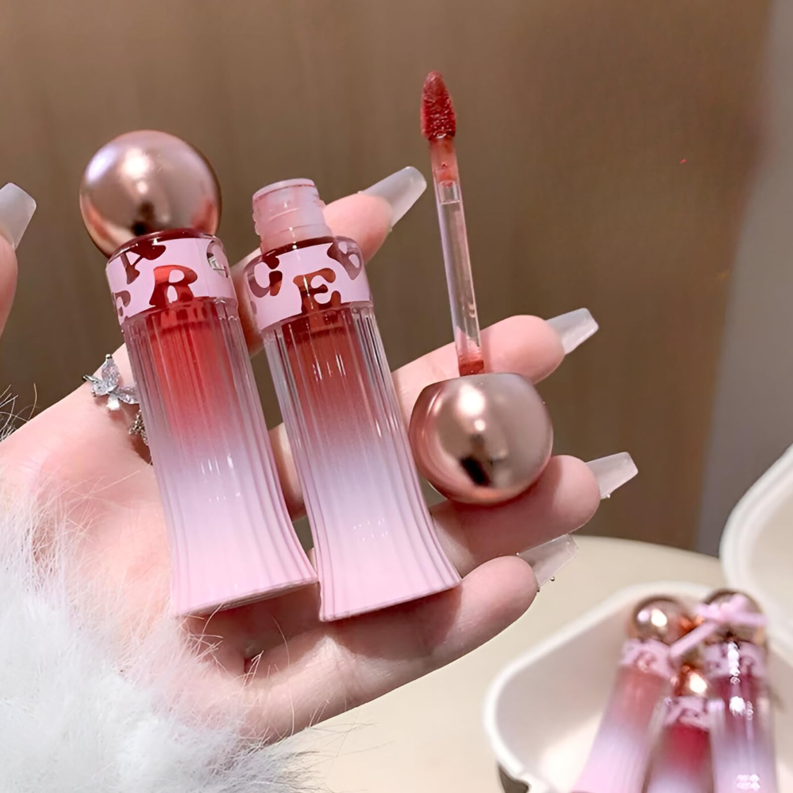 Gege Bear Lightweight Velvety Lip Mud | Feather-Light Comfortable Formula That Won't Dry or Crack | Pigmented Shades from Peach Pink to Deep Red | Smooth Light Texture with Blurred Soft Matte Finish | Elegant Rose Gold Cap Design | Buildable Coverage from Sheer to Bold (04# Red Tea Brown, 2.8g)-image-17