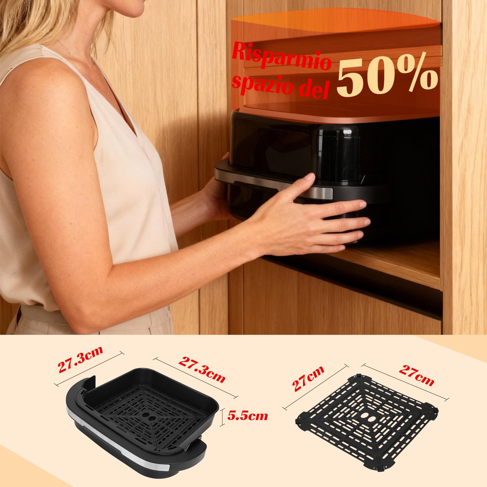Aigostar Friggitrice ad Aria XXL 745cm² Surface, 2200W Silenzioso Extra-Crisp Technologie + Doppia Resistenza, 11 Programmi (Pizza Surgelata), Touchscreen, Finestra Illuminata, Interno Metallico, Nero