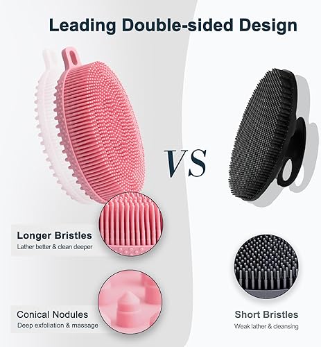 Miniatura 4 de FREATECH Exfoliante corporal de silicona, cepillo de limpieza corporal de doble cara para exfoliación y masaje suaves, higiénico y fácil de limpiar,