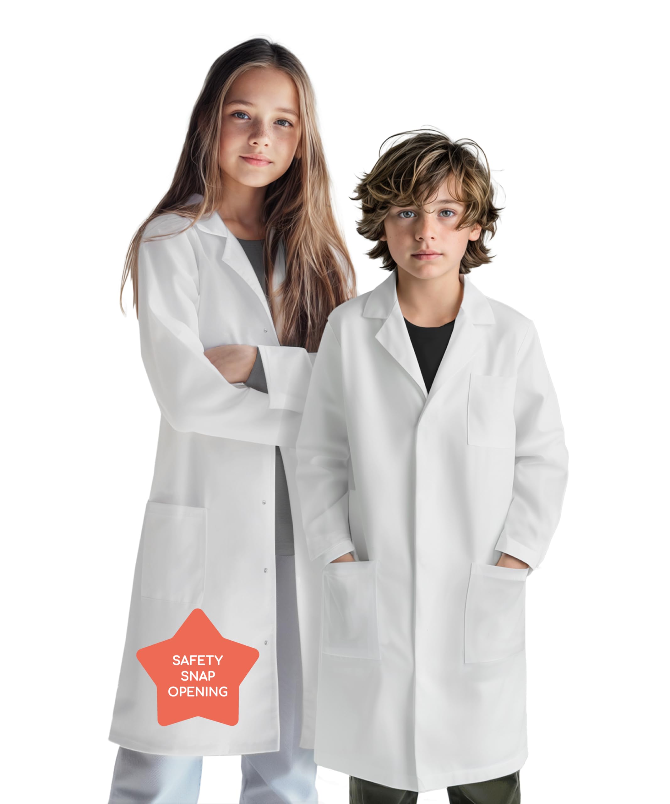 Blouse Blanche Enfant En Coton/polyester - Manches Longues, 3 Poches - Pour école, Chimie, Sciences, Cosplay