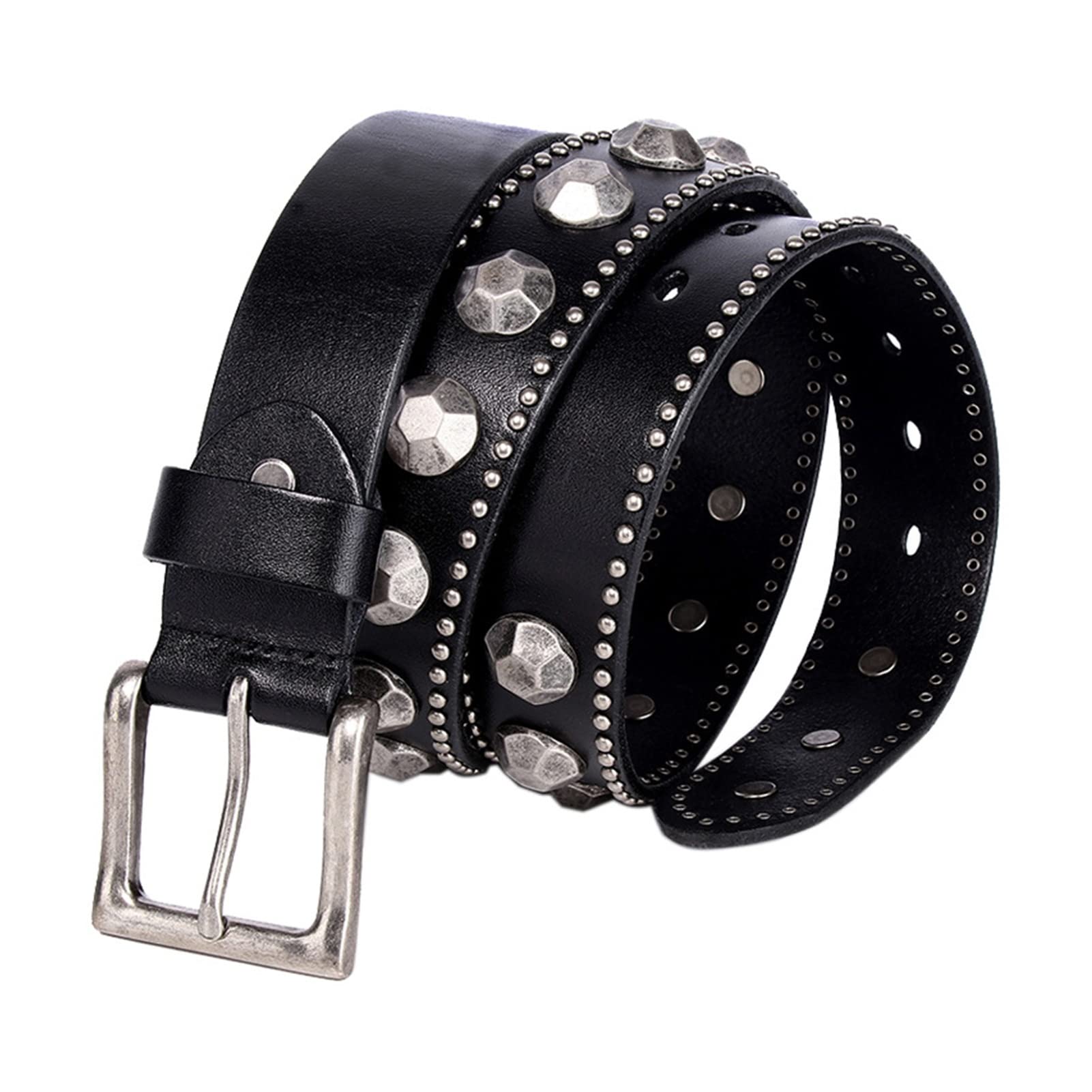 Ceinture Homme, Personnalité Rock Top Couche Cuir Ceinture Courroie Courroie Courroie de rivette de pagode mâle (Color : Le Noir, Size : 110)