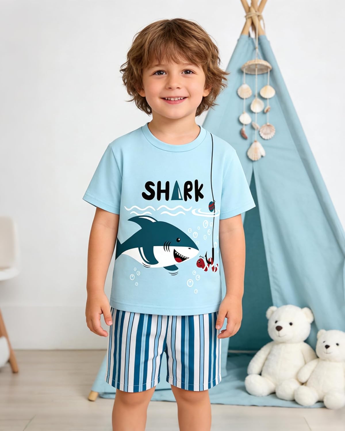 Toddler Baby Boy Summer Outfits Crew Neck T-shirt+Striped Shorts Set with Pockets Casual 2 Piece Clothes 1-6 Years - Image 5