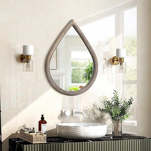 Miniatura 21 de Espejos de Pared con Marco de Madera Pequeño Montados en la Pared Espejo de Pared Irregular Estilo Granja Gota de Lágrima Espejos de Tocador para