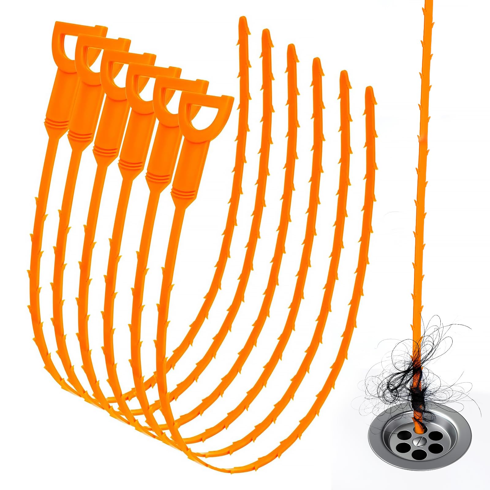 25 Inch Snake Drain Clog Remover Tool, 6PCS Hair Drain Cleaner Tool, Hair Cather Shower Drain Tool, Drain Auger hair Cleaning Tool for Shower Kitchen Sink Bath Tub Bathroom