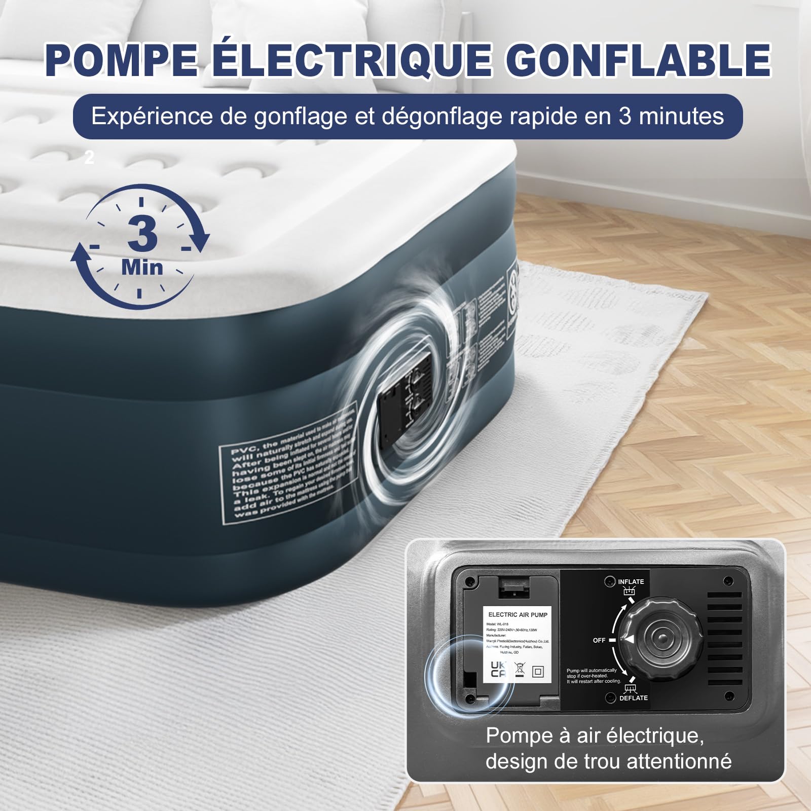Bonnlo Colchón Hinchable con Bomba Integrada, Cama Inflable Doble con Superficie de Terciopelo, con Portavasos y Bolsa de Transporte, Colchón de Aire para Camping (Gris, 190x99x45 cm)