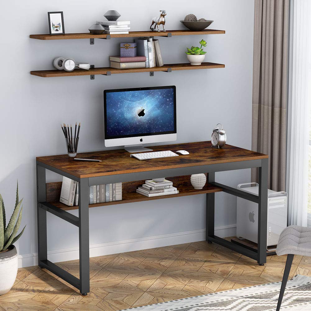 Buy Tribesigns Industrial Computer Desk with 2 Floating Shelves, 47inch Office Desk Computer