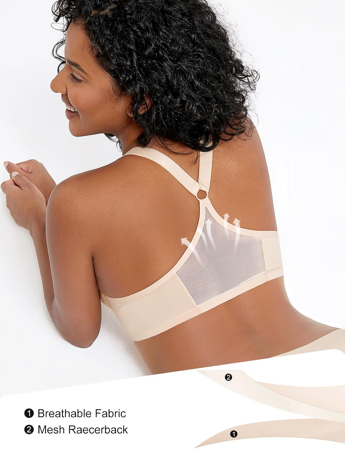 Front Closure Bras for Women Racerbige Plunge Underwire Lightly Lined Seamless Bra B-DD Cups Beige 40B - Image 2