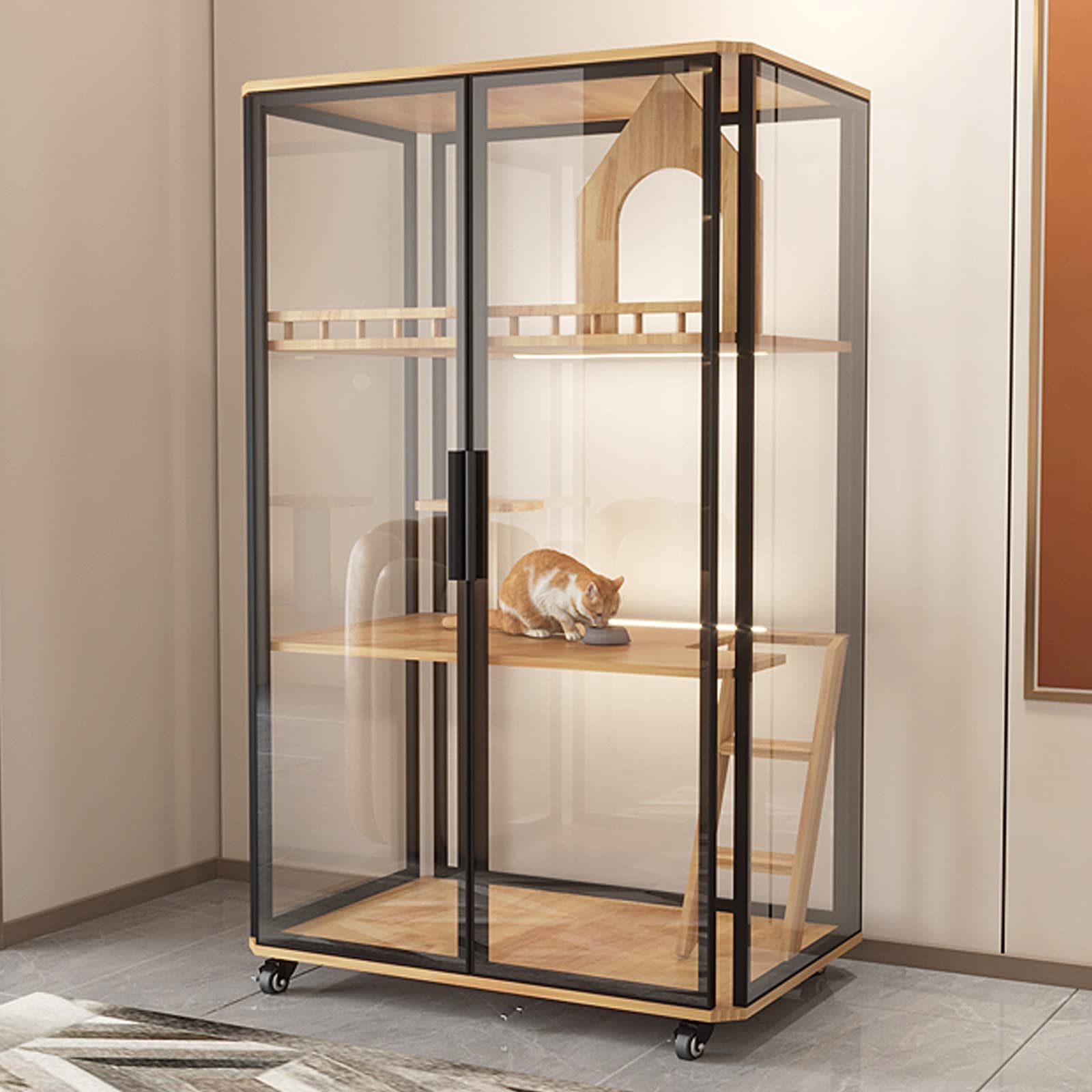 villa per gatti Cuccia for gatti panoramica in vetro, gabbia for di grandi dimensioni (F) Per interni