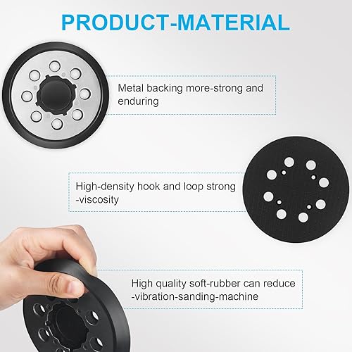Miniatura 2 de Paquete de 4 almohadillas de repuesto para lijadora orbital DeWalt, 5 pulgadas, 8 agujeros, de gancho y bucle, almohadillas de metal para DWE6421