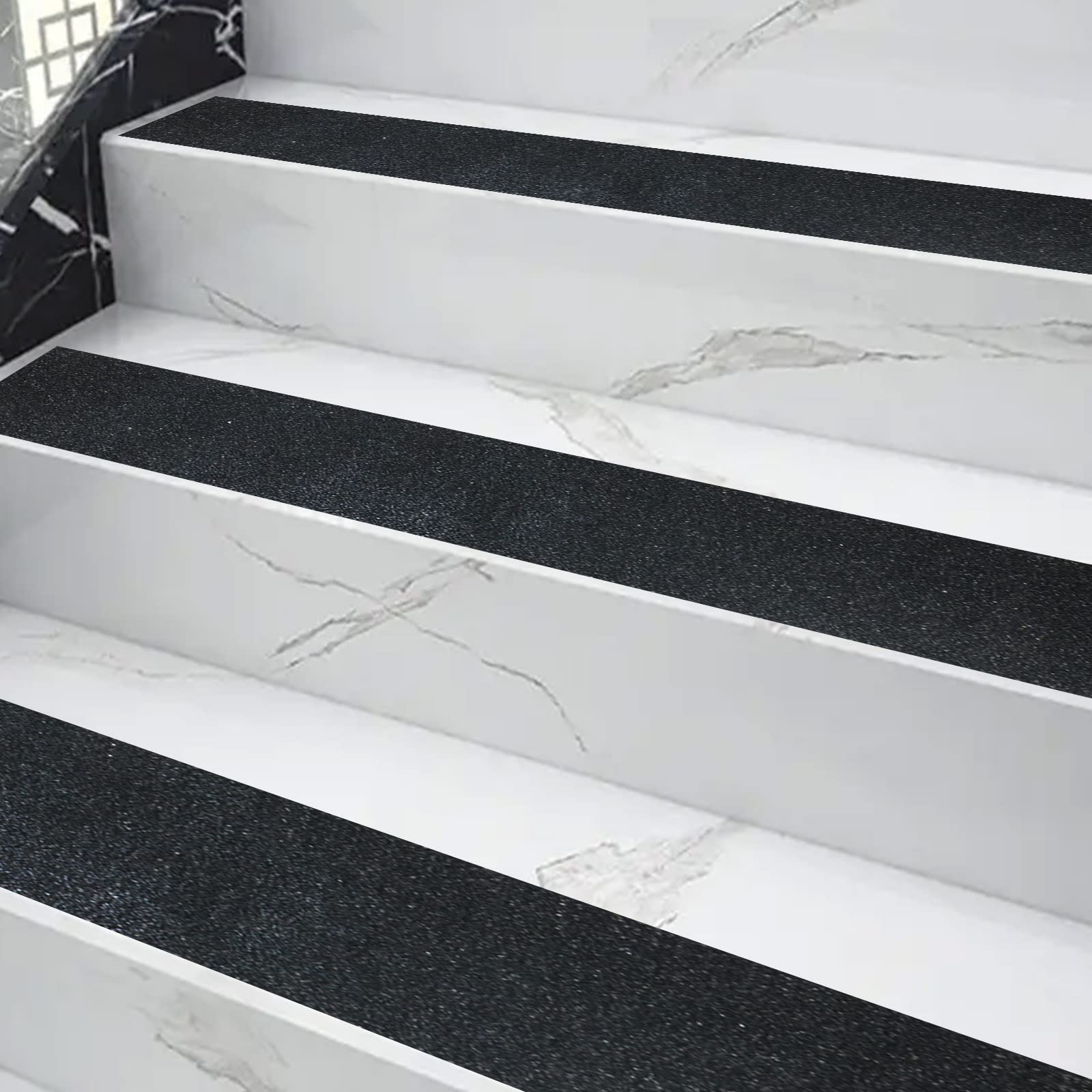 BOMEI PACK Bande adhésive antidérapante avec autocollant - 10 cm x 15 m - Pour marches d'escalier - Haute traction - Pour l'intérieur et l'extérieur - Noir - Imperméable
