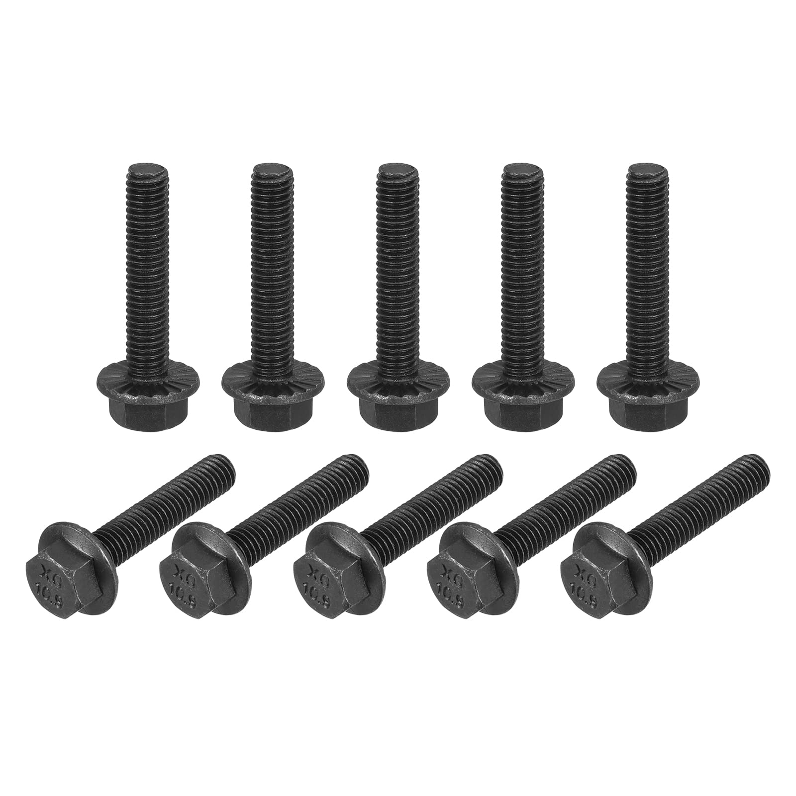 sourcing map M5-0.8x25mm Hex Serrated Flange Bolts 10.9 Grade Carbon Steel Screws 10pcs
