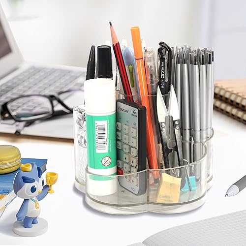 Miniatura 6 de GoodSing Soporte para brochas de maquillaje, organizador de maquillaje giratorio de 360, 6 ranuras para brochas de maquillaje, portavasos para