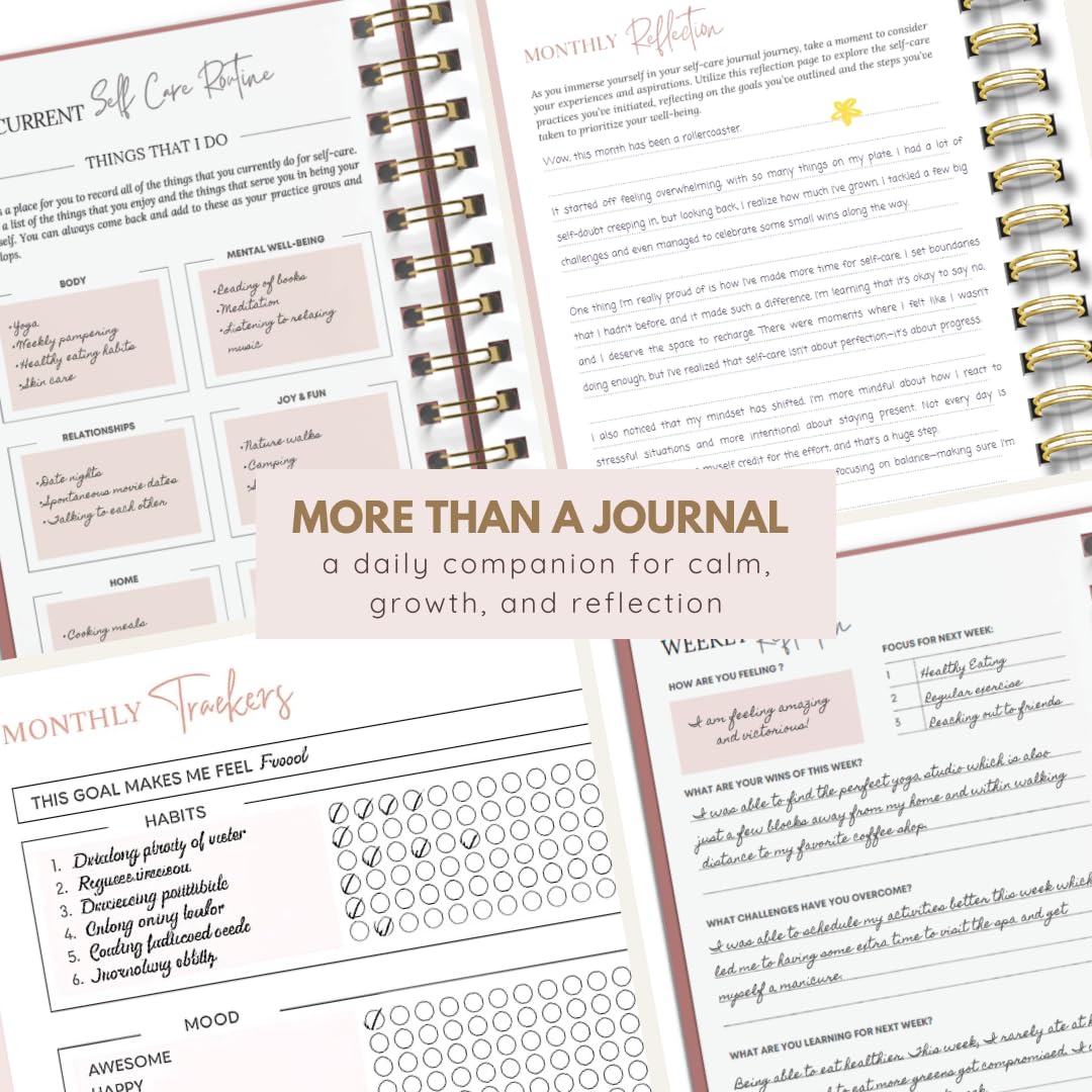 Diario de cuidado personal para mujeres | 90 días guiados de bienestar, color azul marino | Planificador de reflexión guiado diario y semanal de 90 días, sin fecha, mindfulness, productividad y desarrollo personal