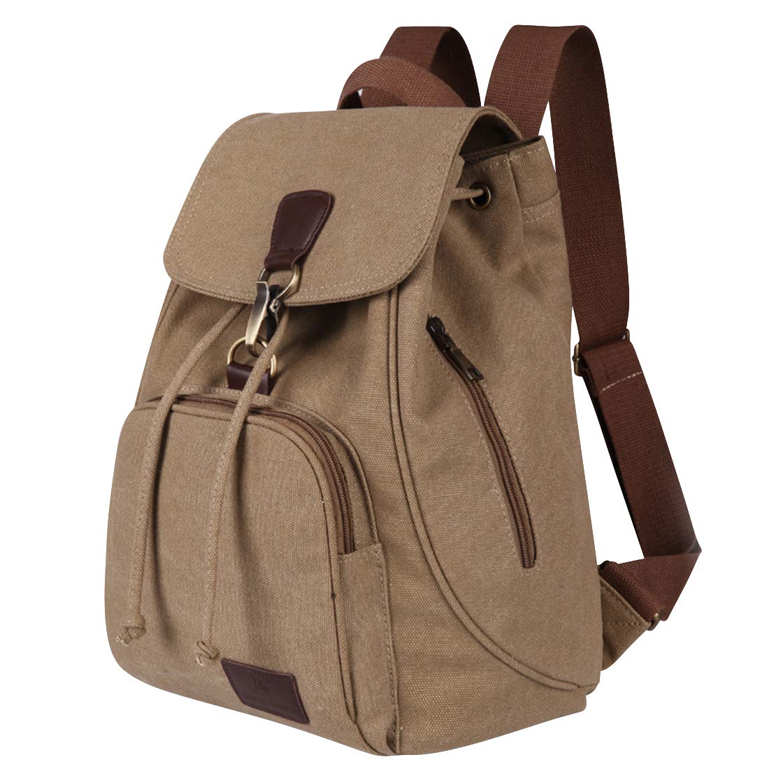 Qyoubi Canvas Fashion Backpacks Purse Casual Outdoor Shopping Daypacks Sports Rucksack Hiking Travel Multipurpose Bag Khaki