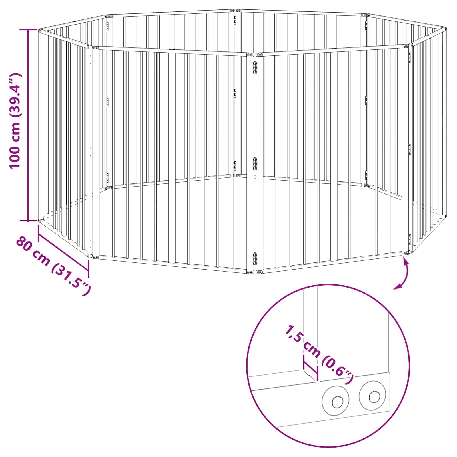 Portería para perros, 8 unidades, acero galvanizado negro, 80 x 100 cm, plegable y portátil, para cachorro y perro, para interior y exterior, protección de seguridad durante el juego y el