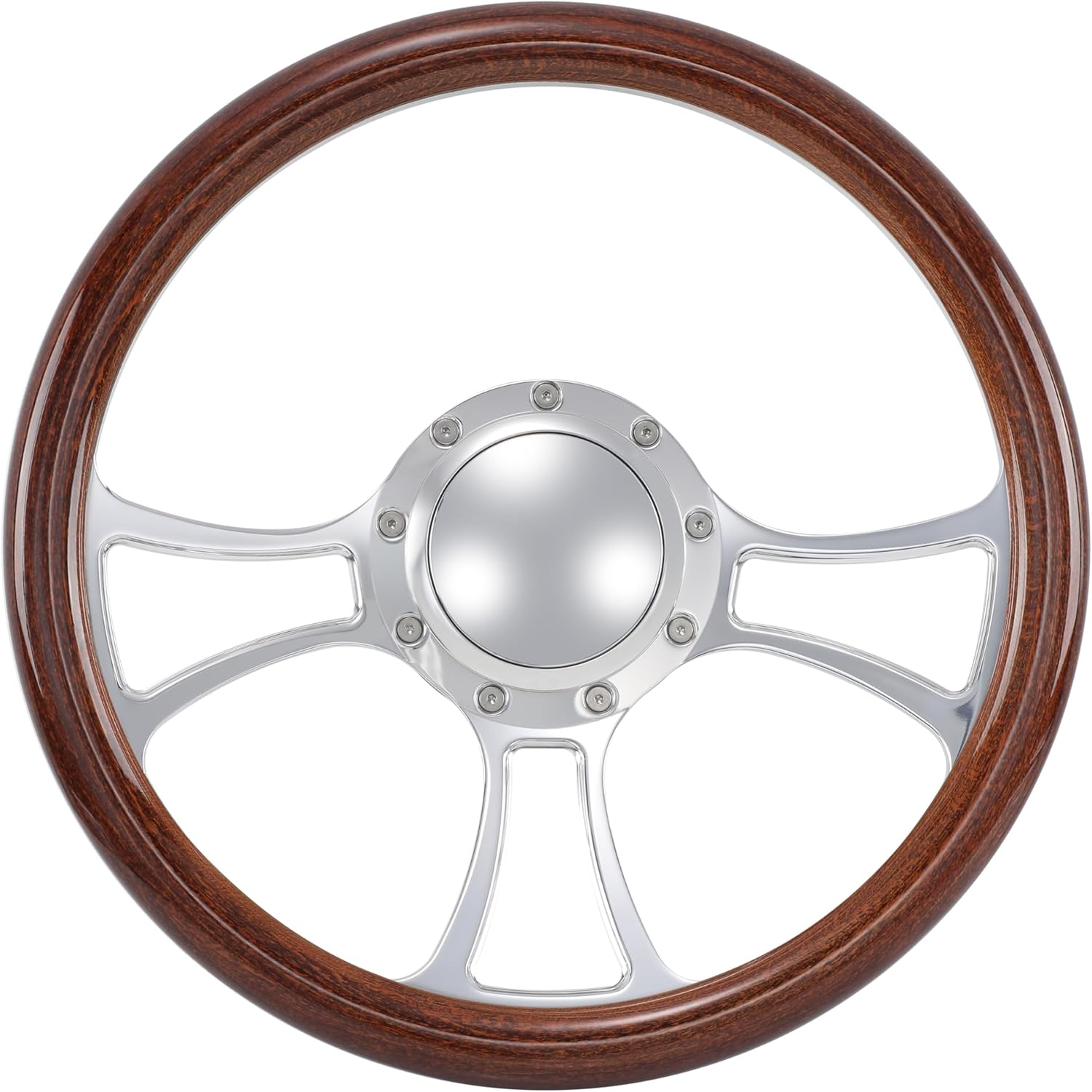 Flashpower 14'' Viral Billet Half Wrap 9 Bolts Steering Wheel with 2'' Dish and Horn Button(Walnut Wood)